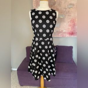 Nine West black and white polka dot‎ mid length A-line dress size 12